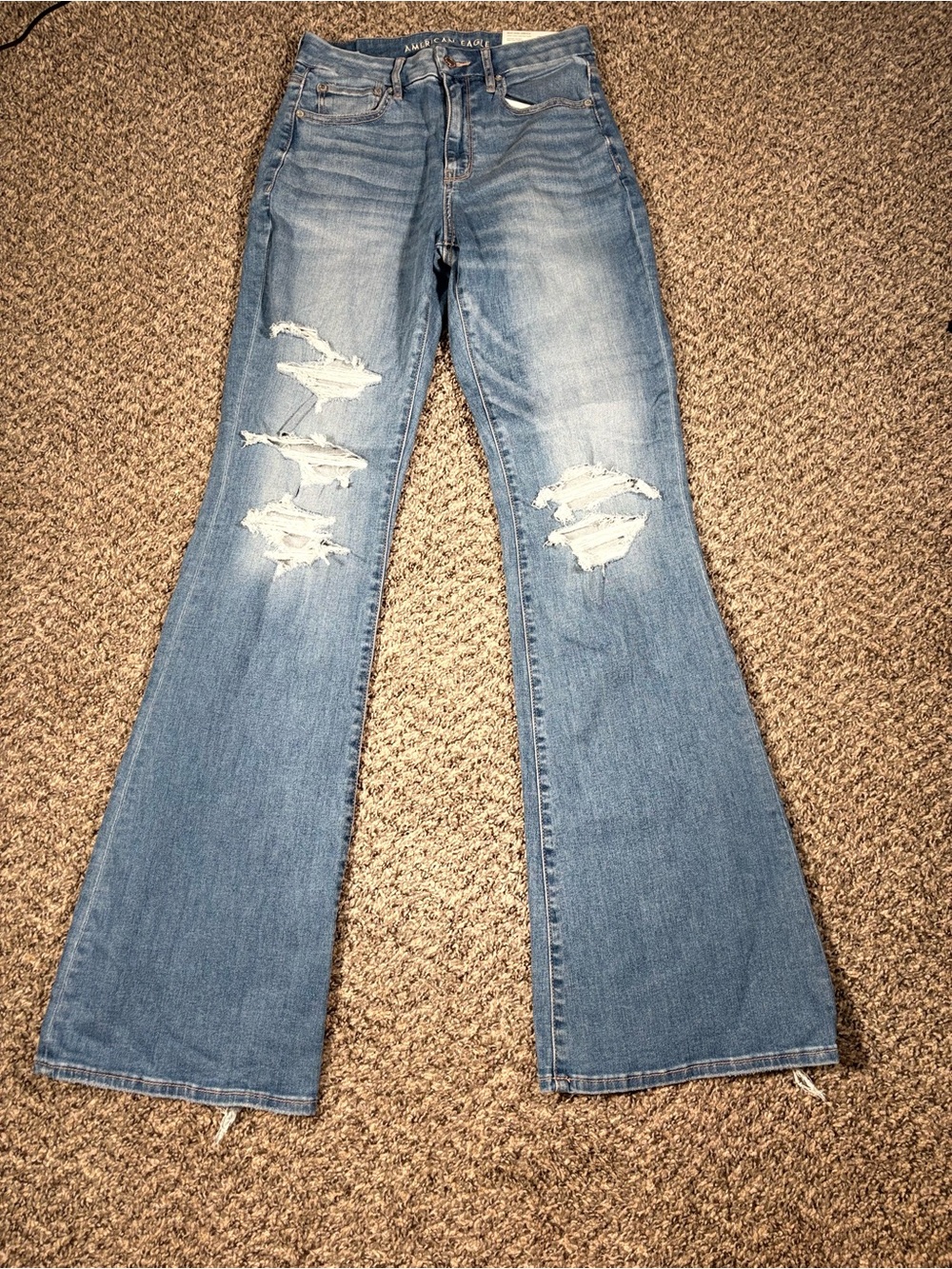 American Eagle Outfitters Light Blue Distressed Flare Jeans
